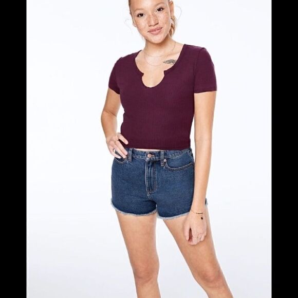 Victoria Secret PINK Women High Waist Cut Off Denim Shorts Blue Size 24 - Picture 1 of 5